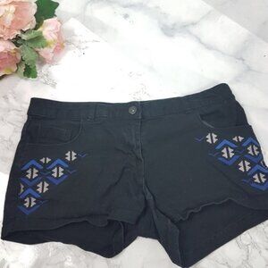 Bohemian Black Jean Shorts Aztec Embroidery